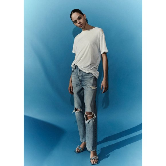 Agolde 90's Mid Rise Distressed Jeans 100% Cotton Size 27 Button Fly - Picture 1 of 13